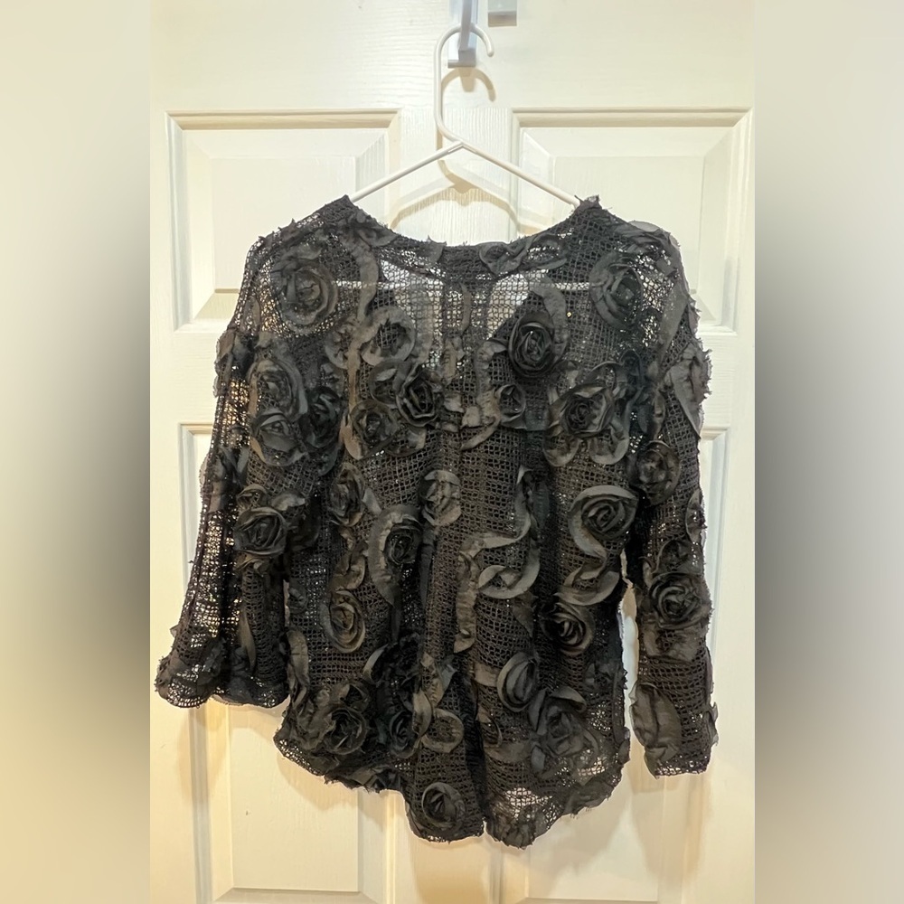 NWT Ronnie Salloway Sheer Mesh Blazer Black Rosette Whimsigoth NYE Event Sz S - Picture 2 of 13